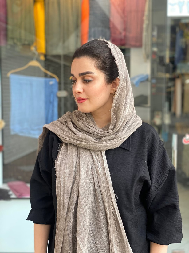 شال زنانه کنفی حاشیه ریش دستک کوک دوزی