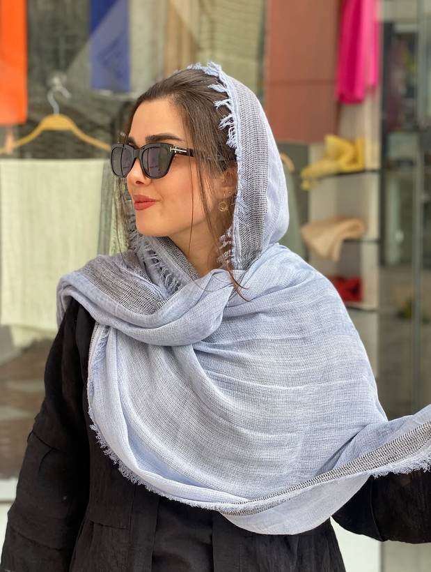شال زنانه کنفی حاشیه ریش دستک کوک دوزی