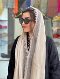 شال زنانه کنفی حاشیه ریش دستک کوک دوزی