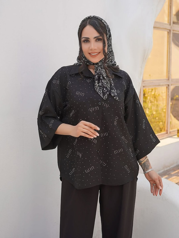 شومیز زنانه مدل alo نگین دار پارچه بابوس