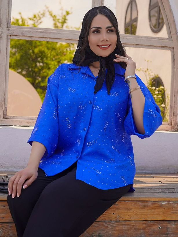 شومیز زنانه مدل alo نگین دار پارچه بابوس