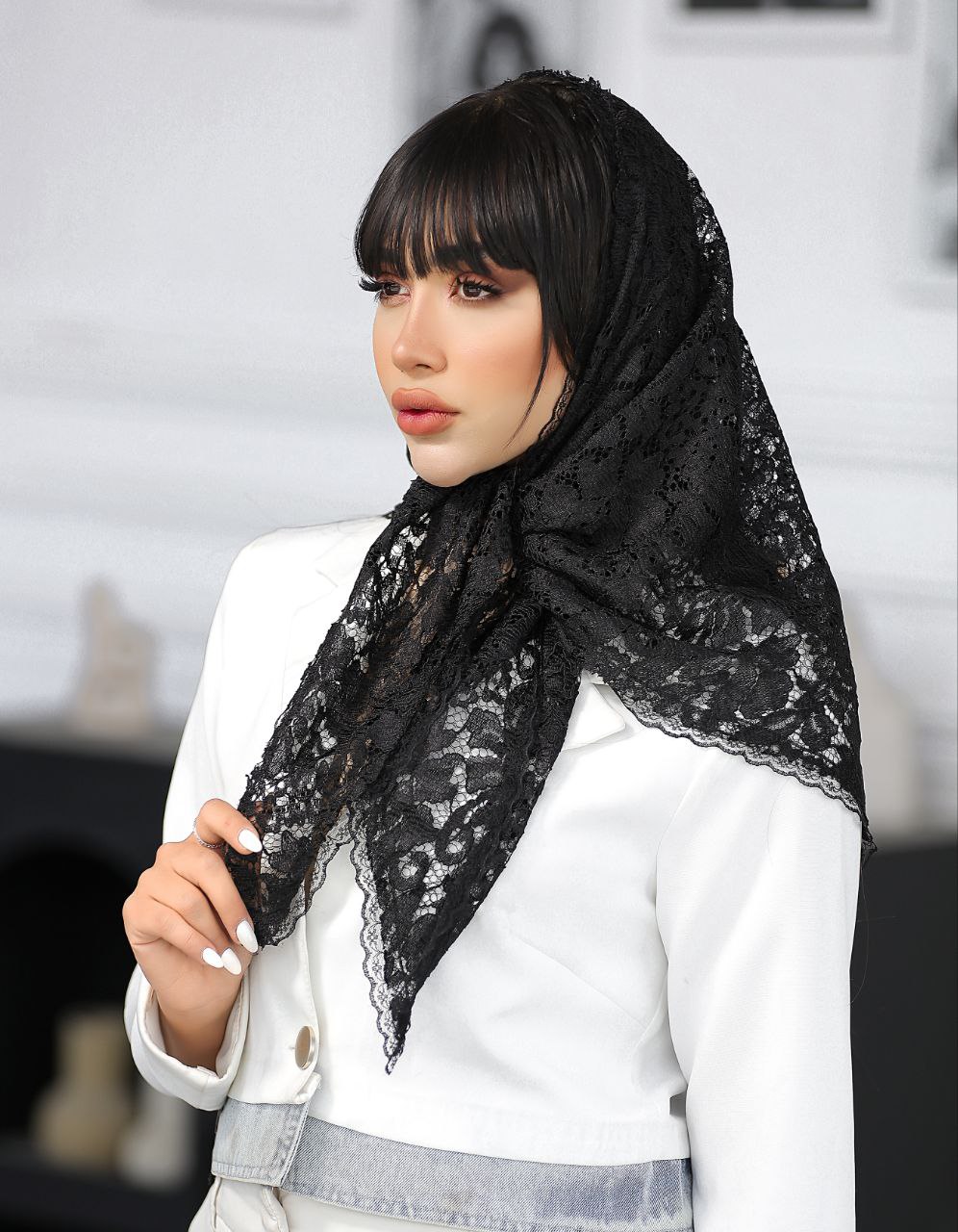 روسری زنانه اسکارف مدل گیپوری 3گوش