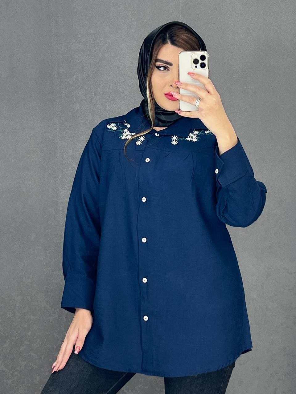 شومیز مانتویی گلدوزی شده پارچه بابوس