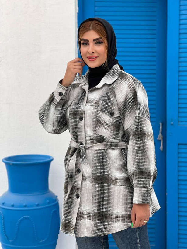 شکت چهار خونه پارچه پشمی زنانه پاییزه