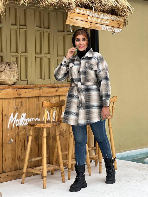شکت چهار خونه پارچه پشمی زنانه پاییزه