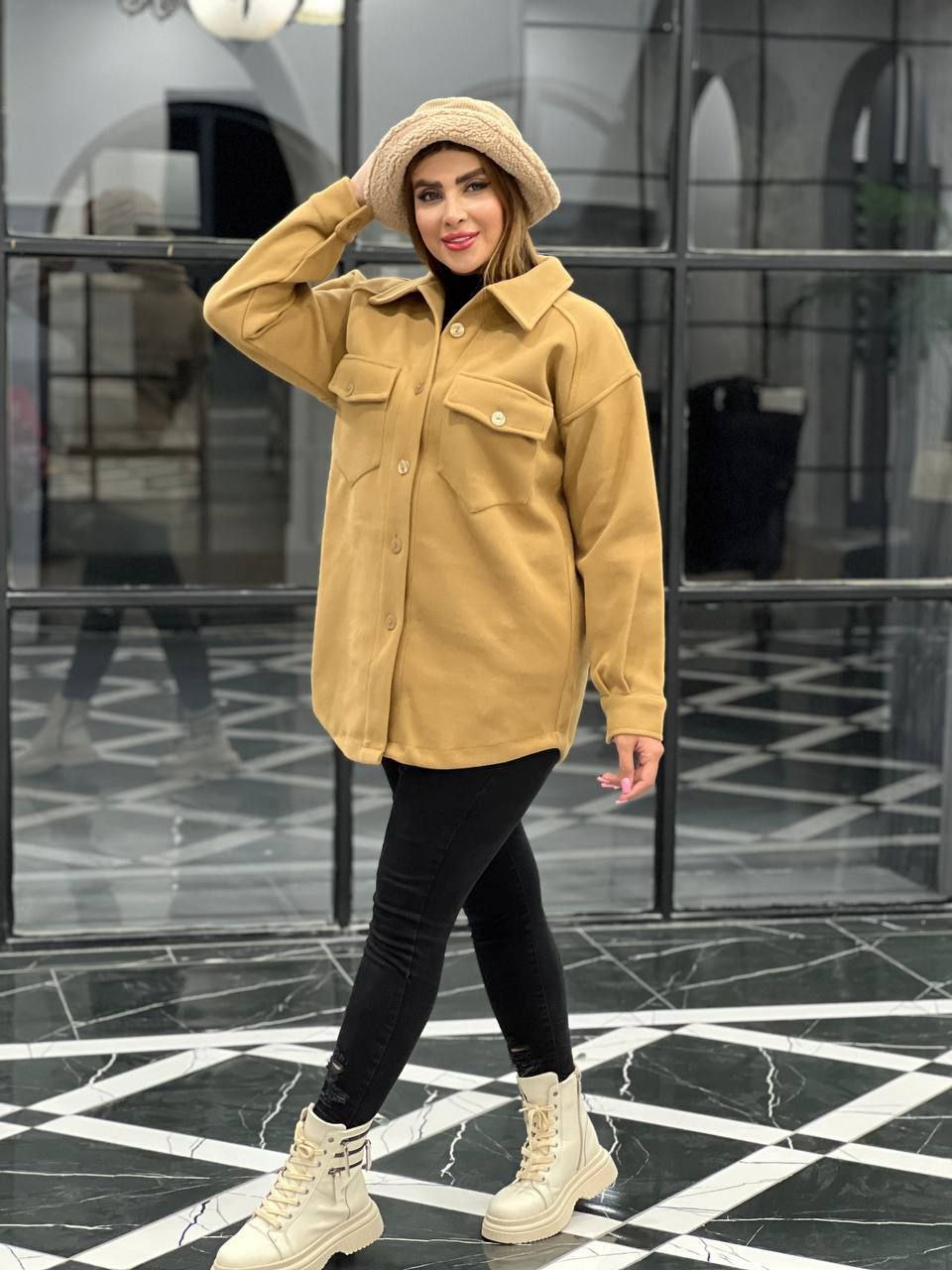 شومیز مانتویی زنانه ساده پارچه پشمی پاییزه