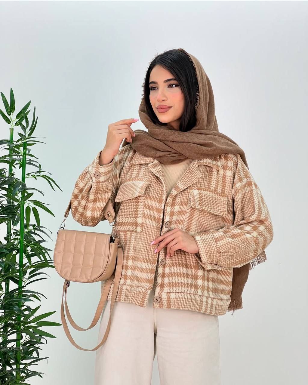 کراپ کت چهار خونه پارچه پشمی وارداتی